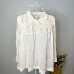 Vintage y2k white eyelet lace babydoll long sleeve peasant top